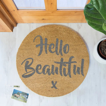 Grey Hello Beautiful Circle Doormat