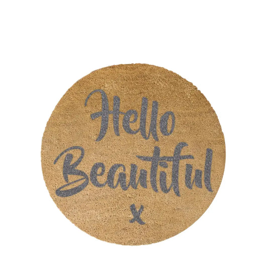 Grey Hello Beautiful Circle Doormat