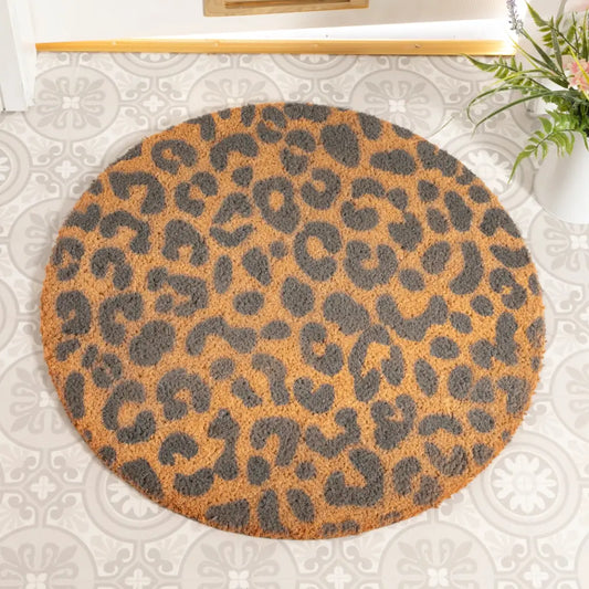 Grey Leopard Print Circle Doormat