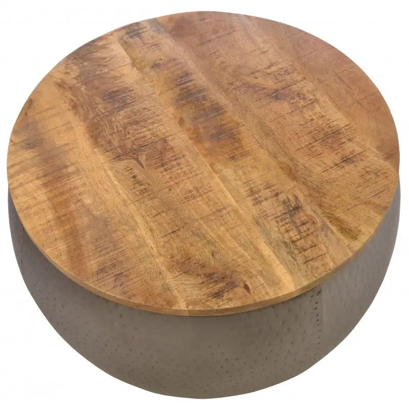 Industrial Round Wood Top Coffee Table