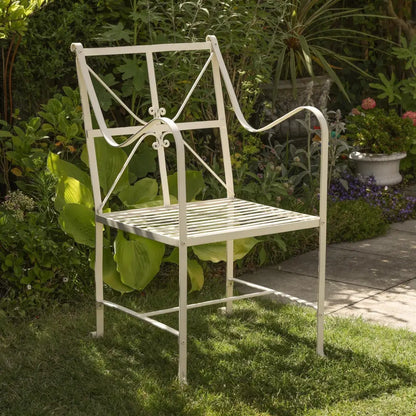 Iron Frame Off White / Cream Distressed Garden Dining Chair