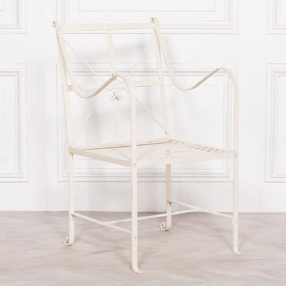 Iron Frame Off White / Cream Distressed Garden Dining Chair