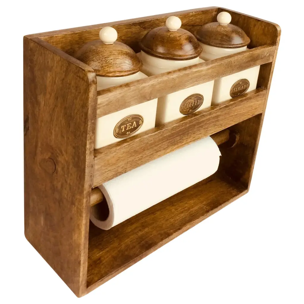 Kitchen Roll Holder With 3 Jars