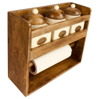 Kitchen Roll Holder With 3 Jars