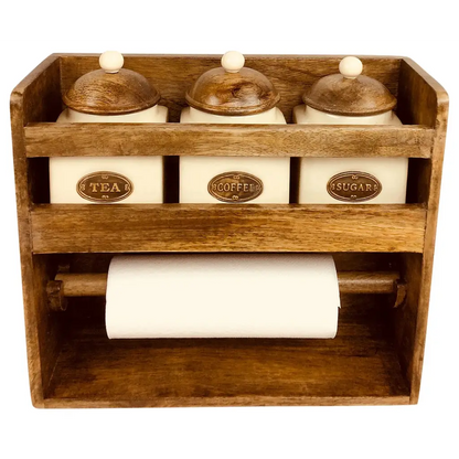 Kitchen Roll Holder With 3 Jars