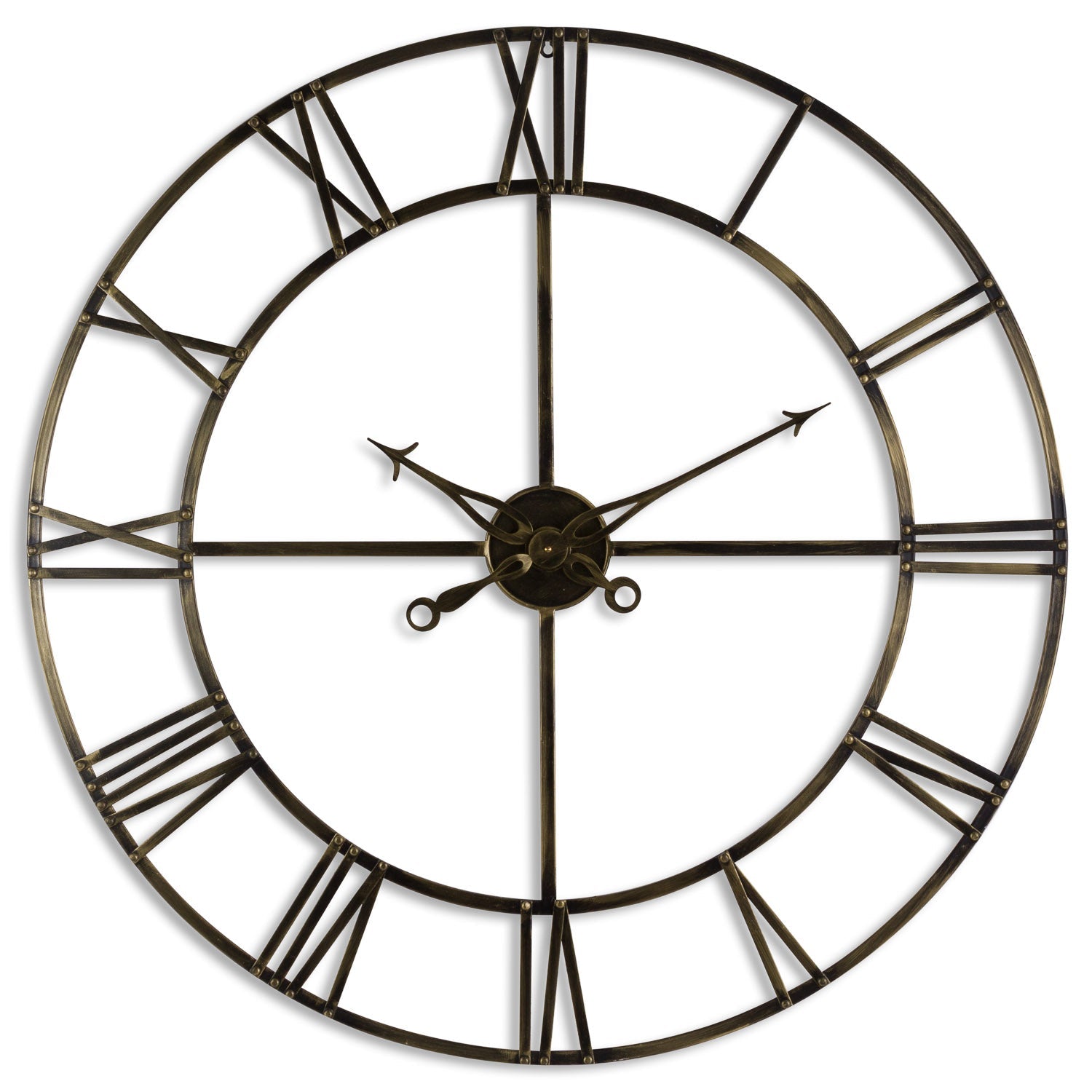 Large Antique Brass Skeleton Wall Clock