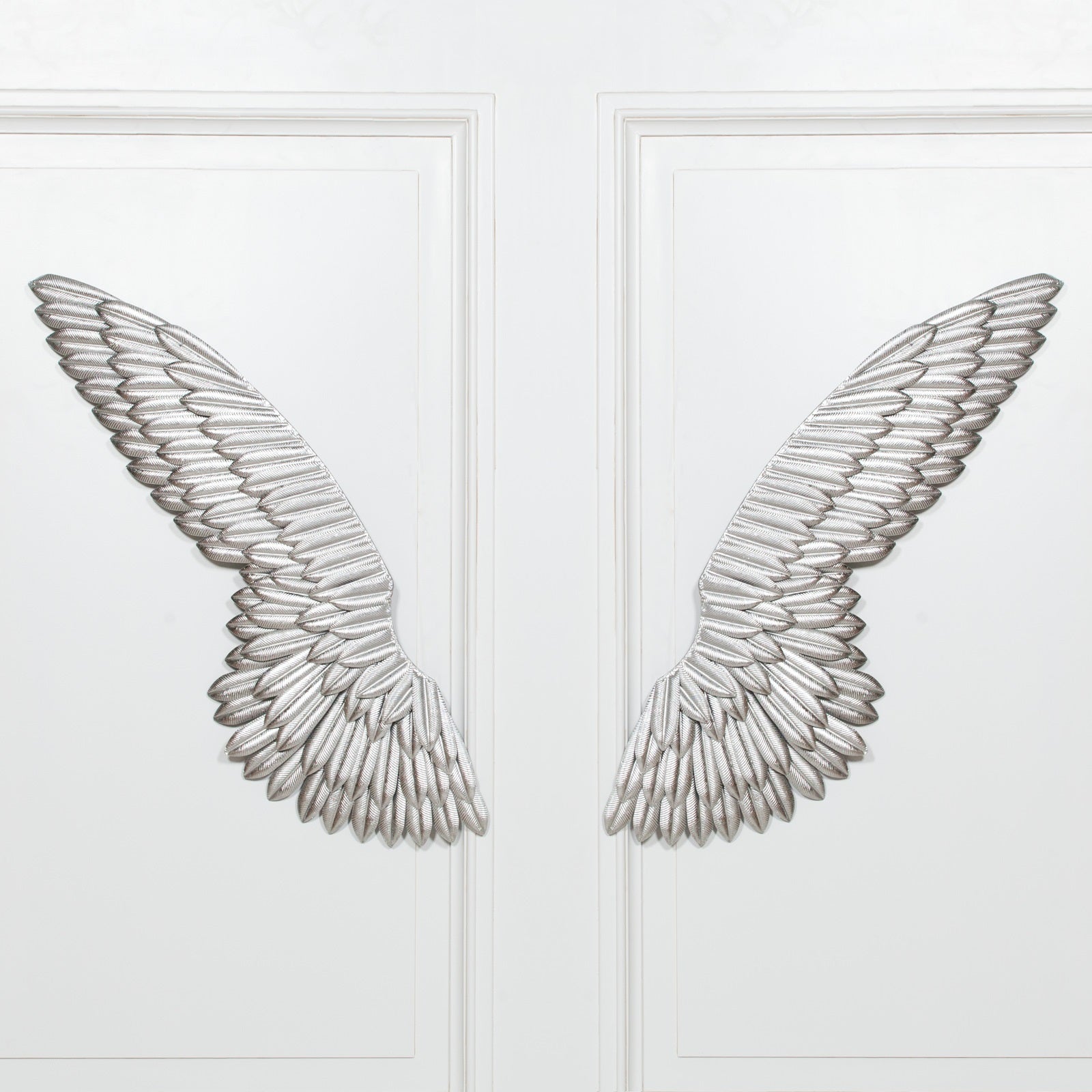 Large Metal Wall Silver Angel Wings