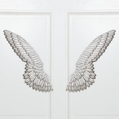 Large Metal Wall Silver Angel Wings