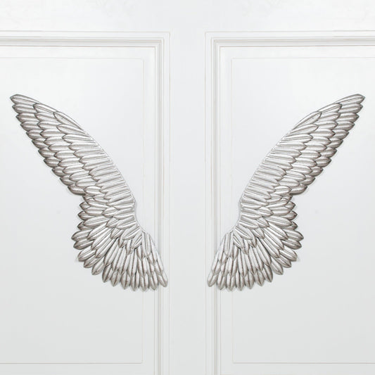 Large Metal Wall Silver Angel Wings