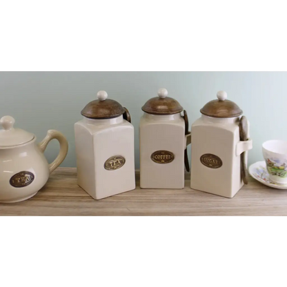 Large Tea, Coffee & Sugar Canisters With Spoons