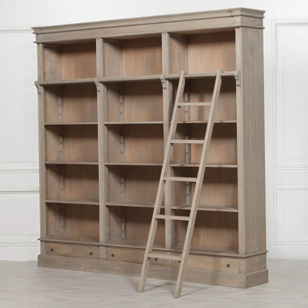 Large Wooden Rustic Bookcase with Ladder