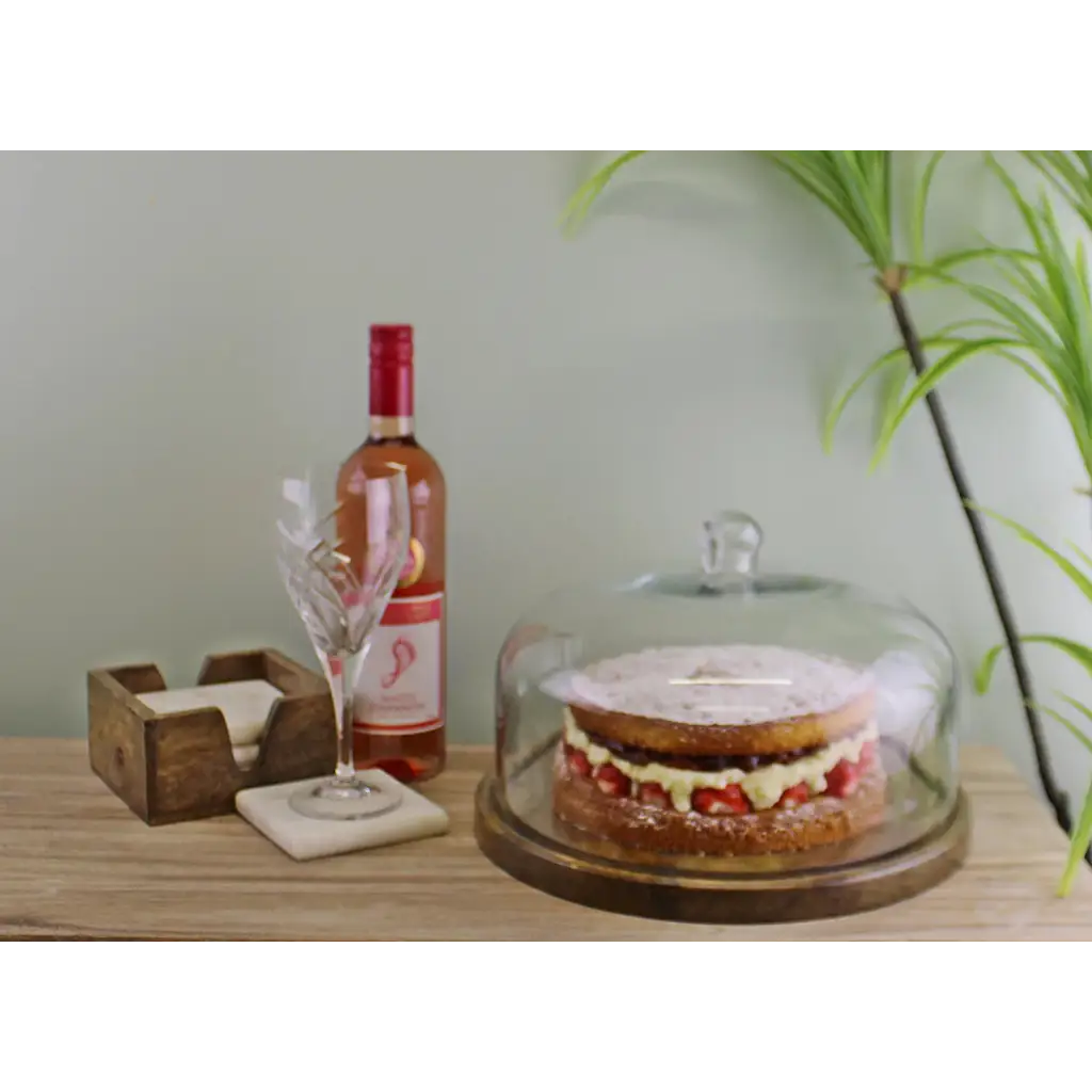 Mango Wood Cake Stand With Glass Dome