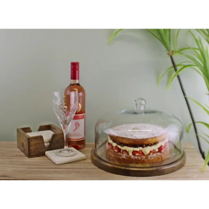 Mango Wood Cake Stand With Glass Dome