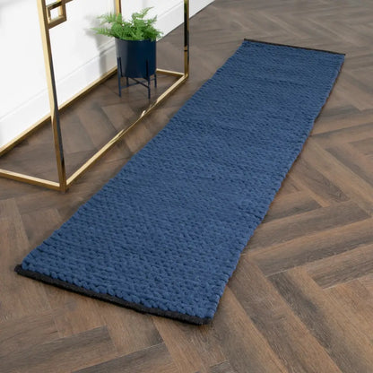 Navy Knitted Runner Wool Rug