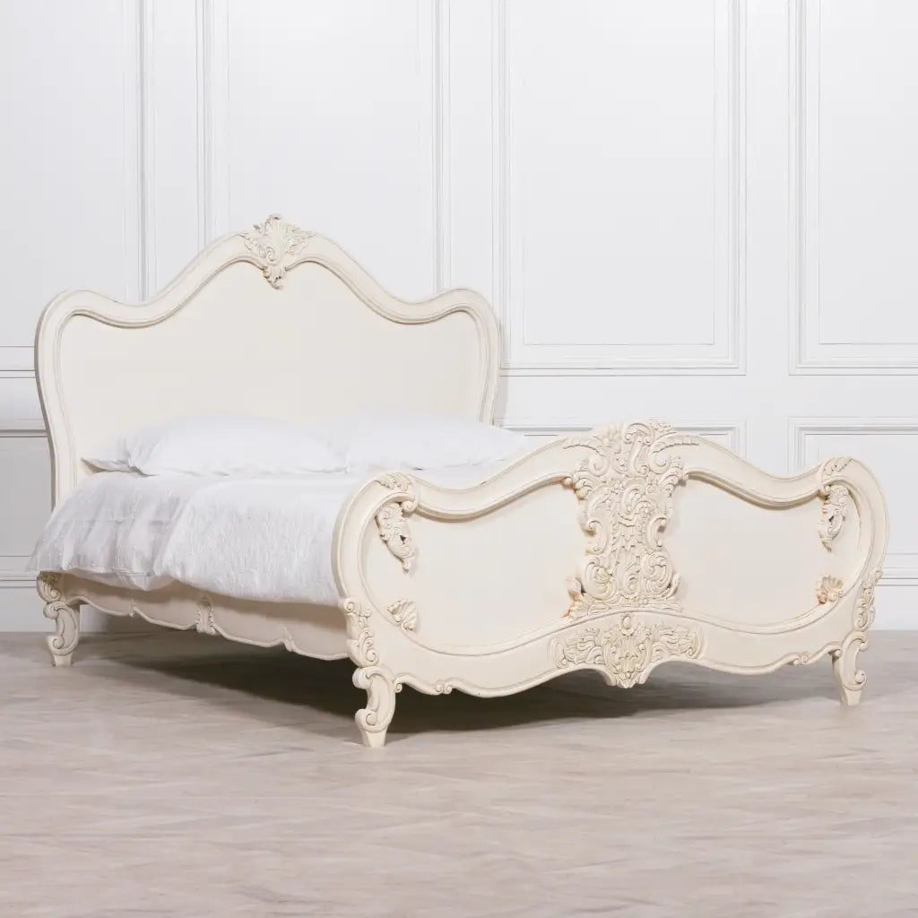 Rococo 4ft 6 Off White Double Carved Bed