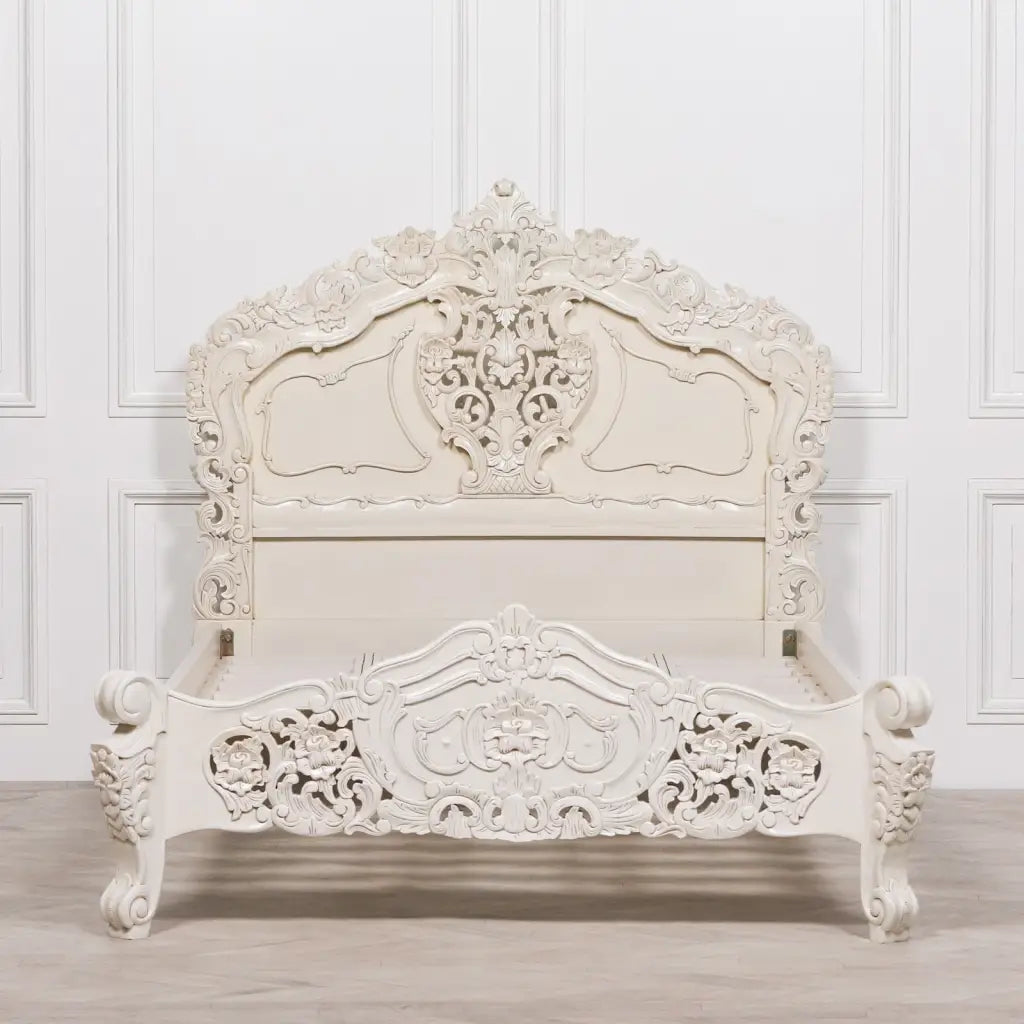 Rococo 4ft 6 Off White Double Carved Bed - Double Bed