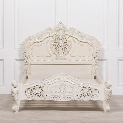 Rococo 4ft 6 Off White Double Carved Bed - Double Bed