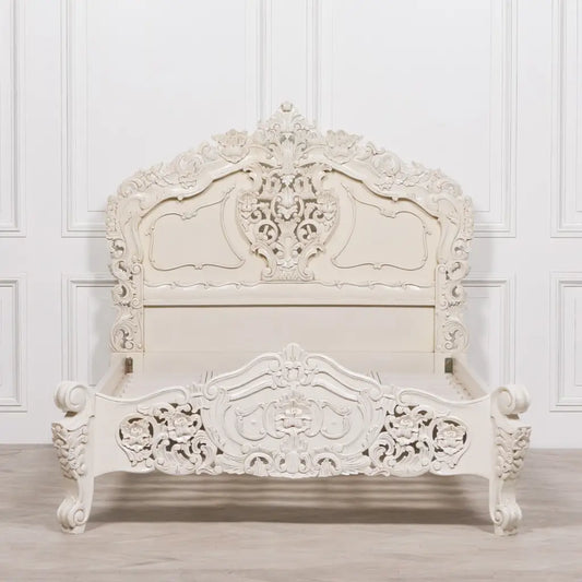 Rococo 4ft 6 Off White Double Carved Bed - Double Bed