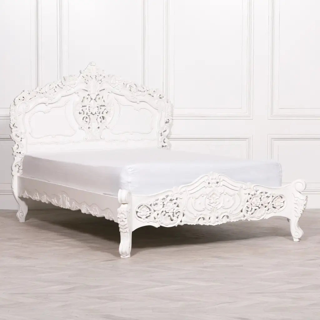 Rococo 5ft Off White King Size Carved Bed