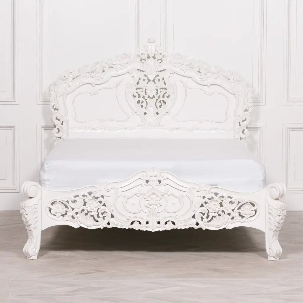 Rococo 5ft Off White King Size Carved Bed