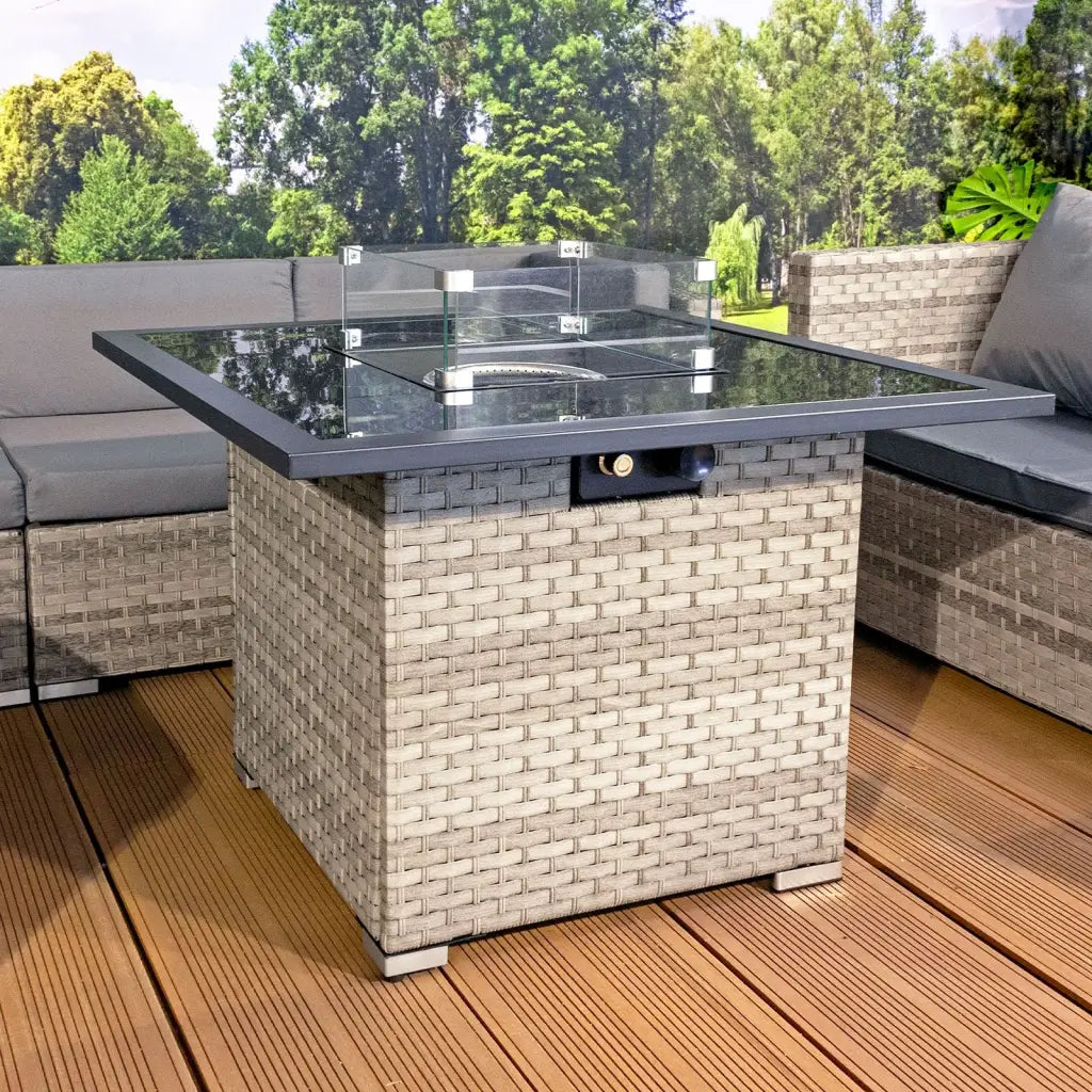 Royal Fire™ Cancun Rattan Square Gas Fire Table in Dove Grey