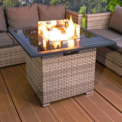 Royal Fire™ Cancun Rattan Square Gas Fire Table in Dove Grey