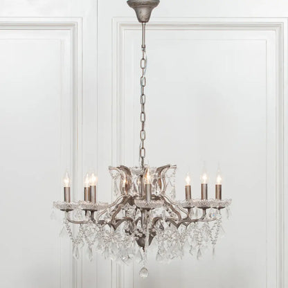 Silver 8 Branch Shallow Cut Glass Chandelier