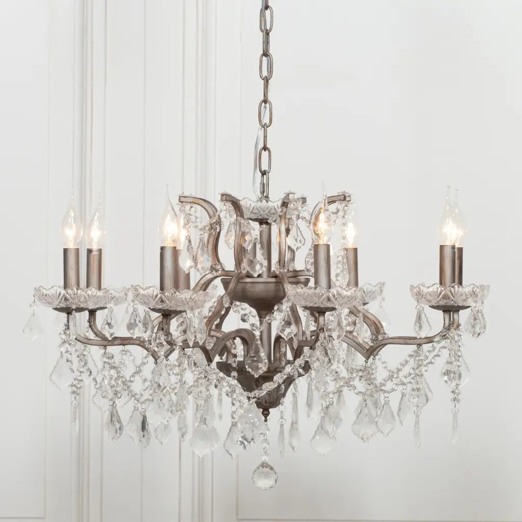 Silver 8 Branch Shallow Cut Glass Chandelier