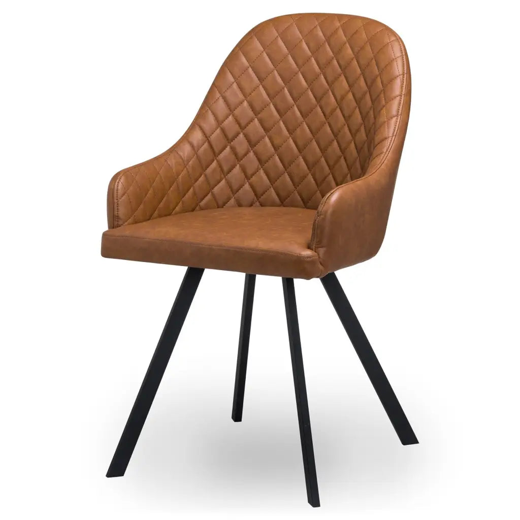 Stockholm Chequered Faux Leather Tan Dining Chair