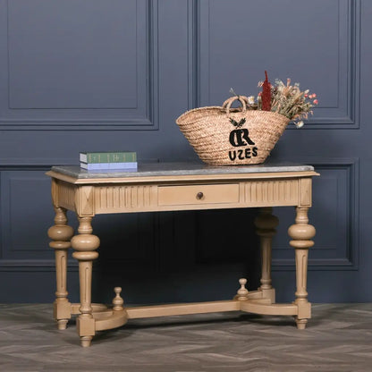 Stone Marble Topped Cedar Wood Console Table