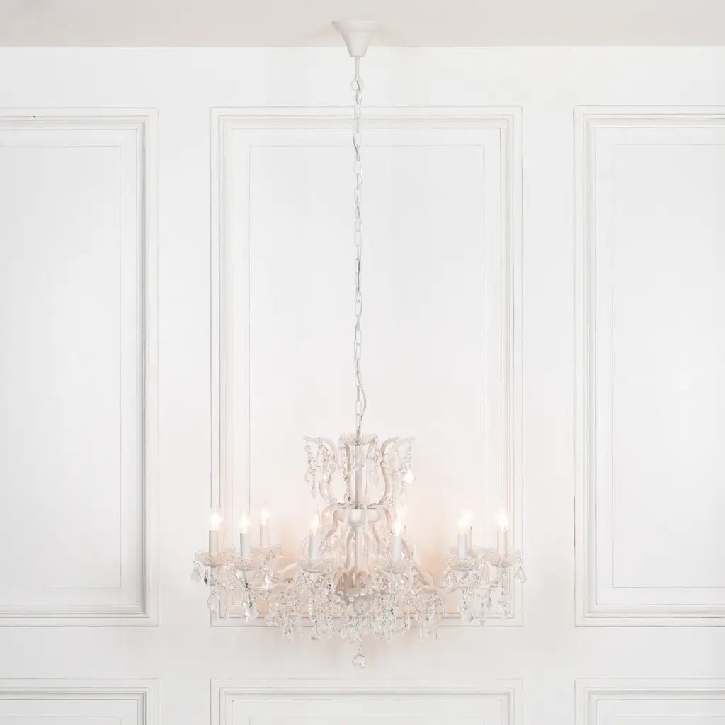 White 12 Branch Shallow Cut Glass Chandelier