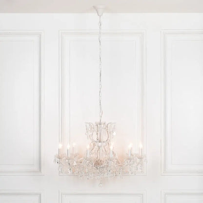 White 12 Branch Shallow Cut Glass Chandelier