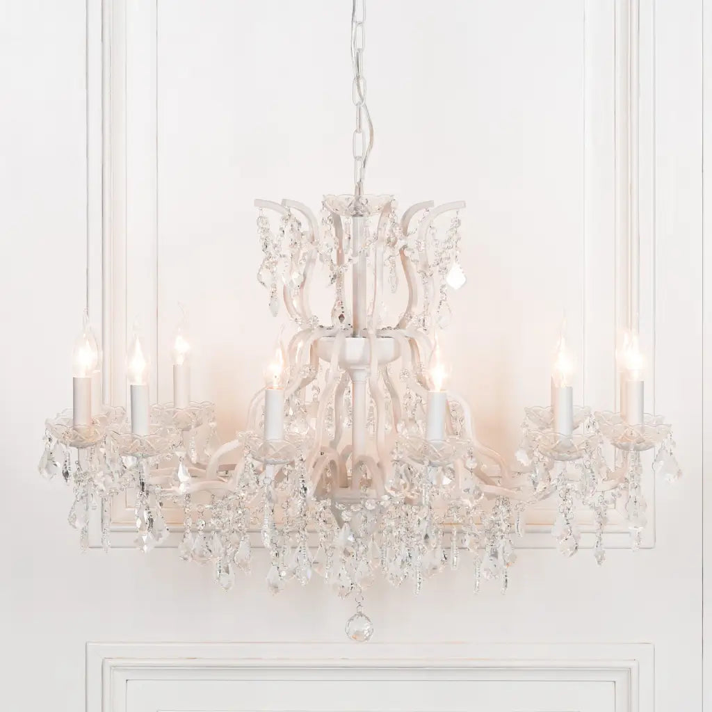 White 12 Branch Shallow Cut Glass Chandelier