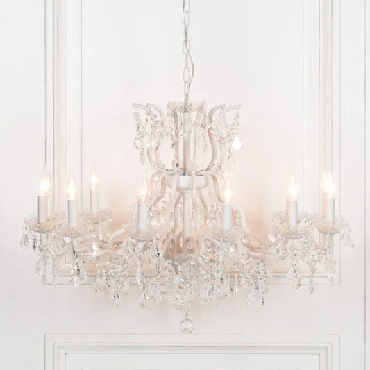 White 12 Branch Shallow Cut Glass Chandelier