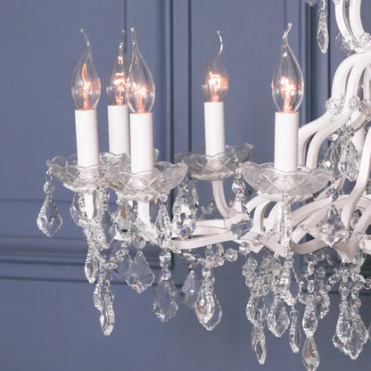 White 12 Branch Shallow Cut Glass Chandelier