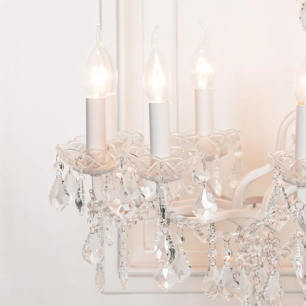 White 12 Branch Shallow Cut Glass Chandelier