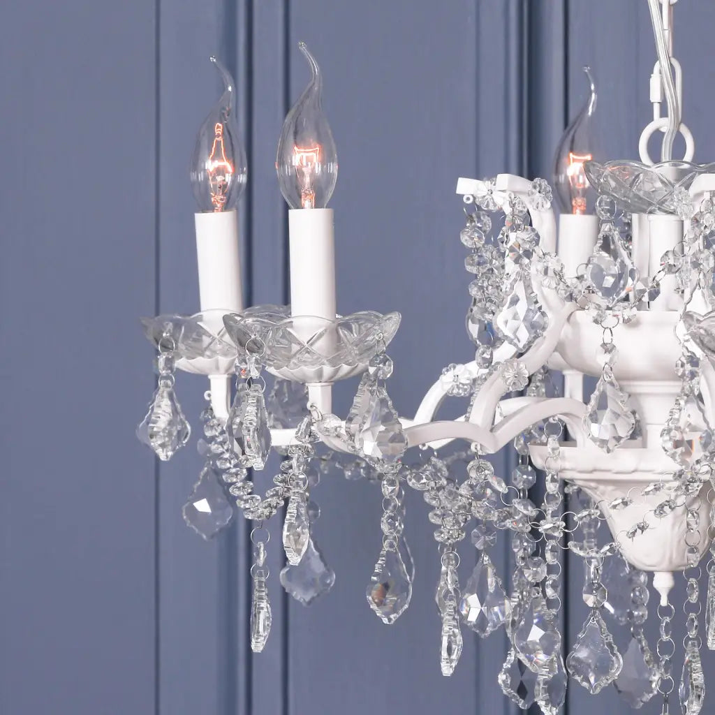 White 6 Branch Shallow Cut Glass Chandelier