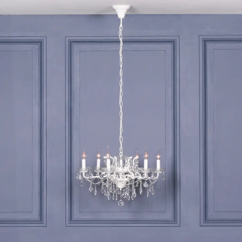 White 6 Branch Shallow Cut Glass Chandelier