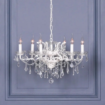 White 6 Branch Shallow Cut Glass Chandelier