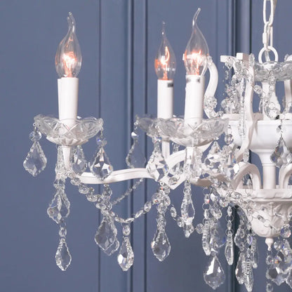 White 8 Branch Shallow Cut Glass Chandelier - Chandelier