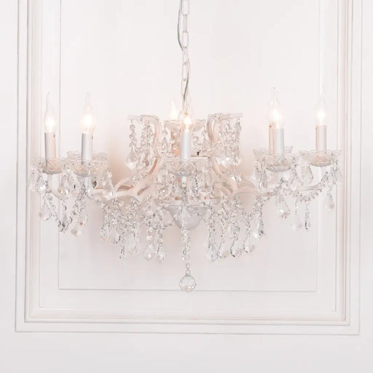 White 8 Branch Shallow Cut Glass Chandelier