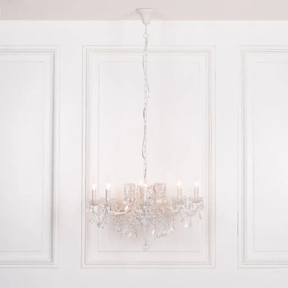 White 8 Branch Shallow Cut Glass Chandelier