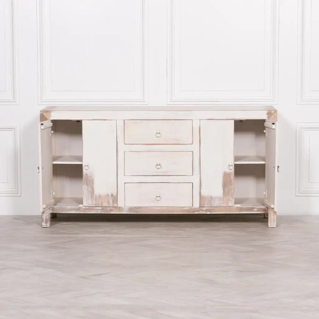 White Distressed Oriental Sideboard