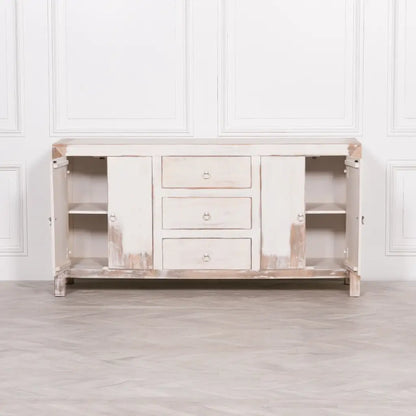 White Distressed Oriental Sideboard