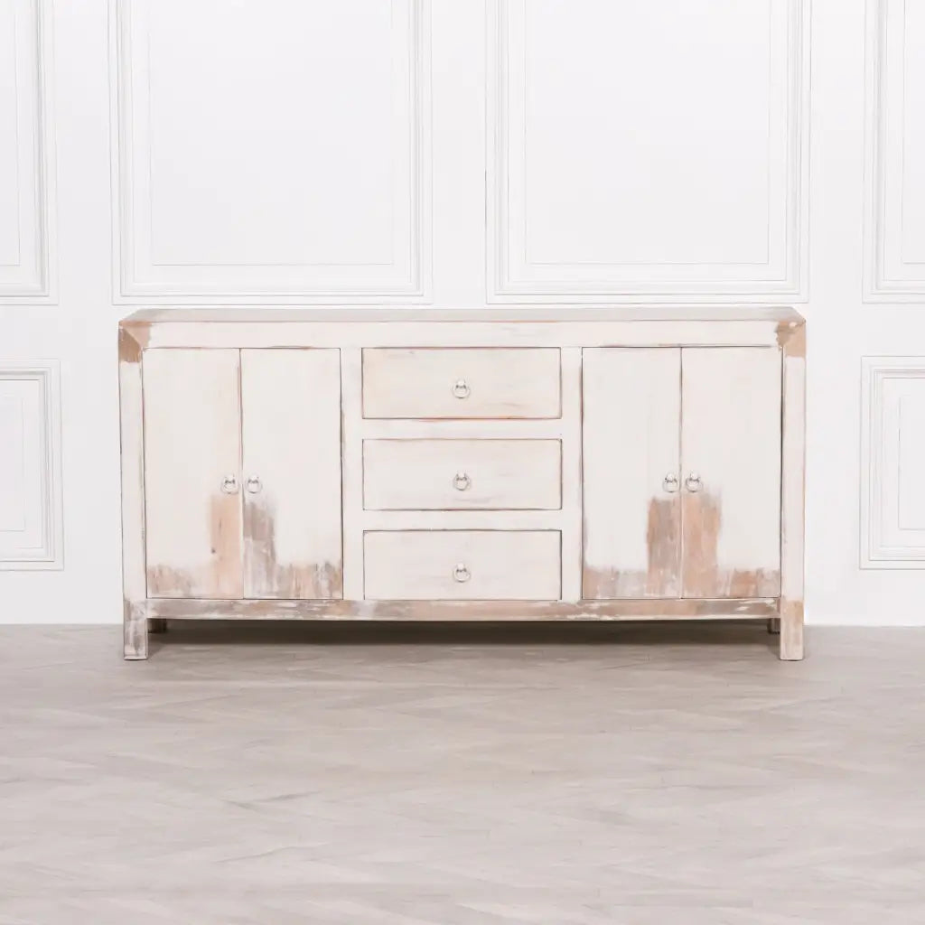 White Distressed Oriental Sideboard