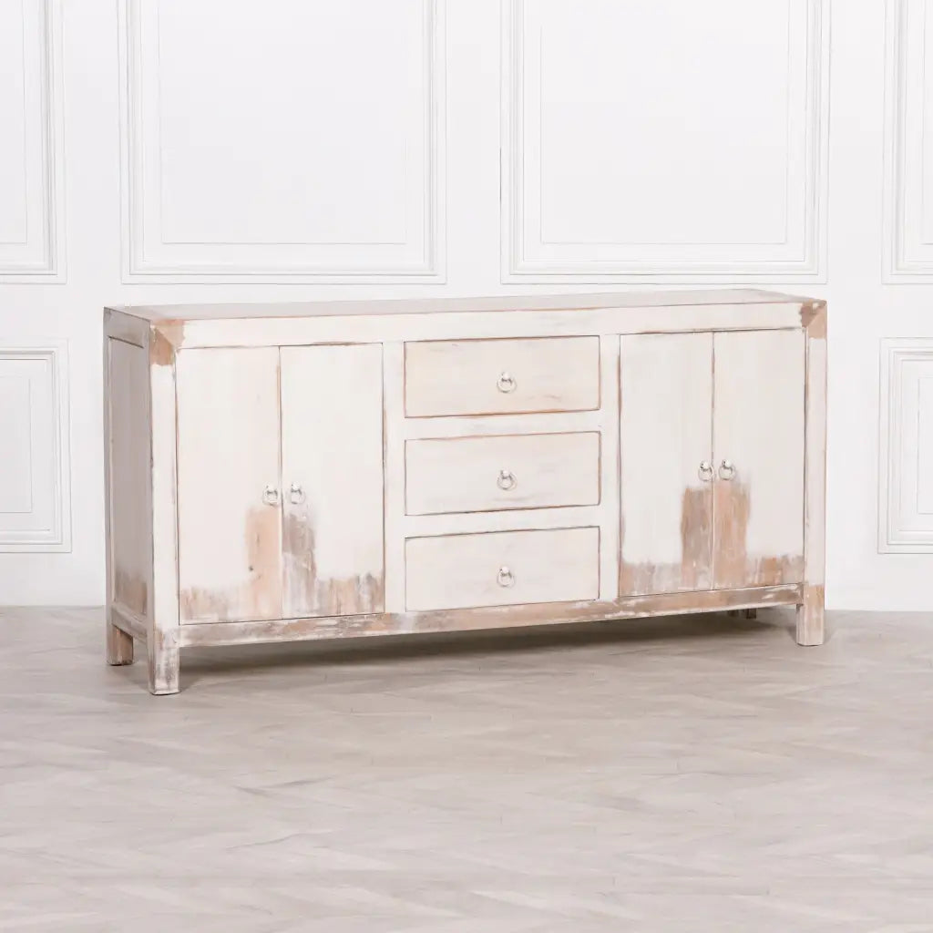 White Distressed Oriental Sideboard