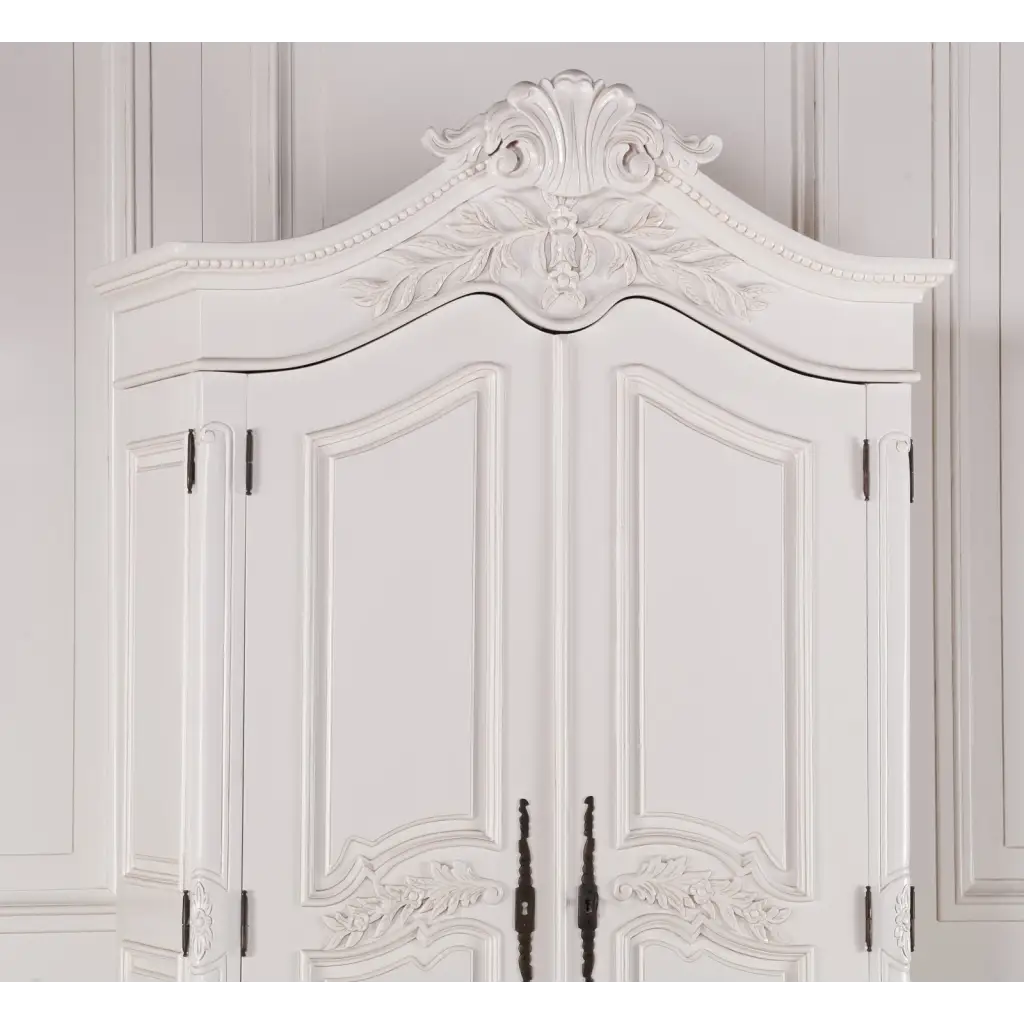 Wooden Carved French Chateau White Double Armoire/ Wardrobe