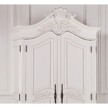 Wooden Carved French Chateau White Double Armoire/ Wardrobe