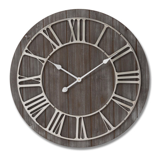 Wooden Clock with Contrasting Nickel Detail