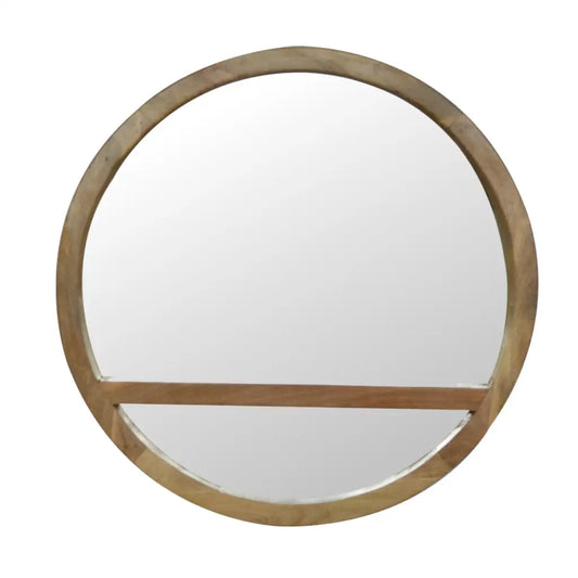 Wooden Round Mirror with 1 Shelf